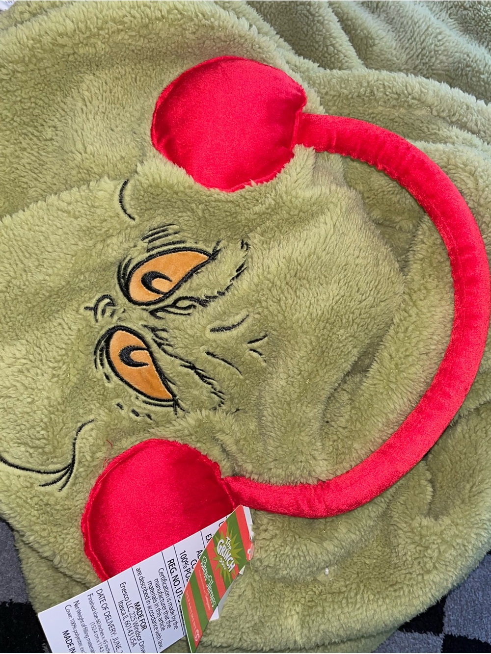 Green Grinch Plush Fleece Throw with Red Accents